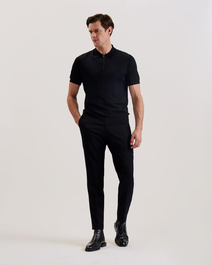 Polo Ted Baker Short Sleeve Rayon Zip Noir Homme | FVS-28146303